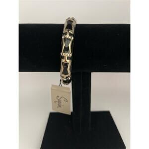 Vintage Signed Sequin Rhinestone and Enamel Bangle Bracelet - Rare Black & Gold